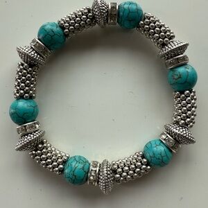 Silver and Turquoise Beaded Bracelet